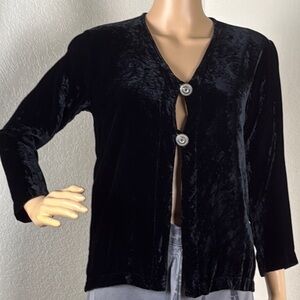 Isabella Bird rayon Chic Black Velvet Velour Blouse Cardigan with Button Accents